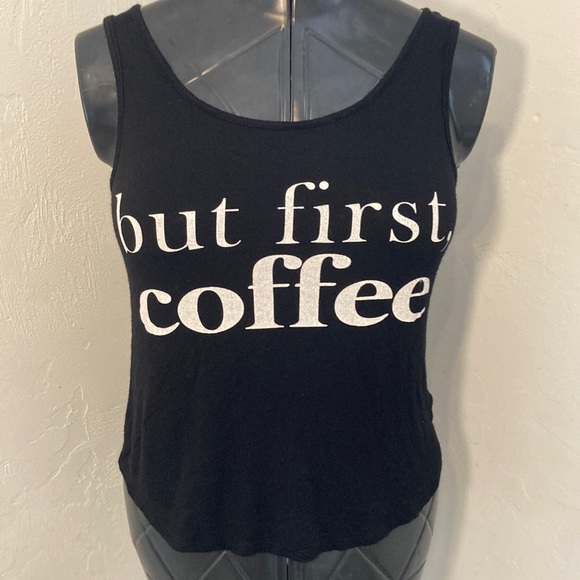 One Clothing Los Angeles “But first coffee” Black Tank top women’s large - Picture 1 of 10